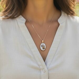 Floral Cross Oval Pendant Necklace in Rose Gold Easter cross